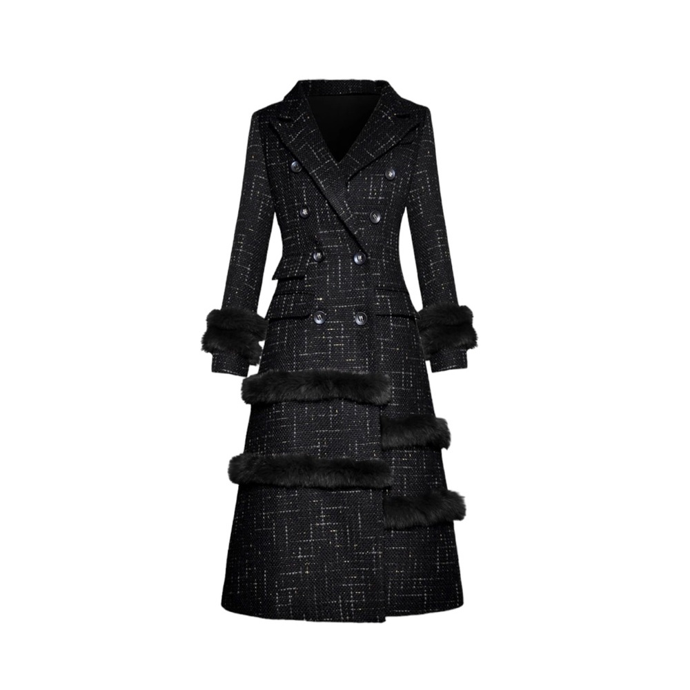 Gorgeous Fur Trim Tweed Long Jacket The Iphigenyah - Picture 4 of 12
